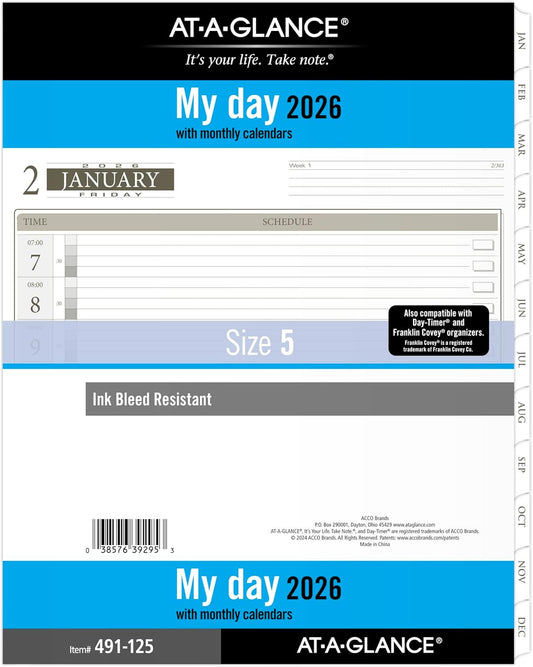 2026 Daily Planner Refill for AT-A-GLANCE Folio Size 5