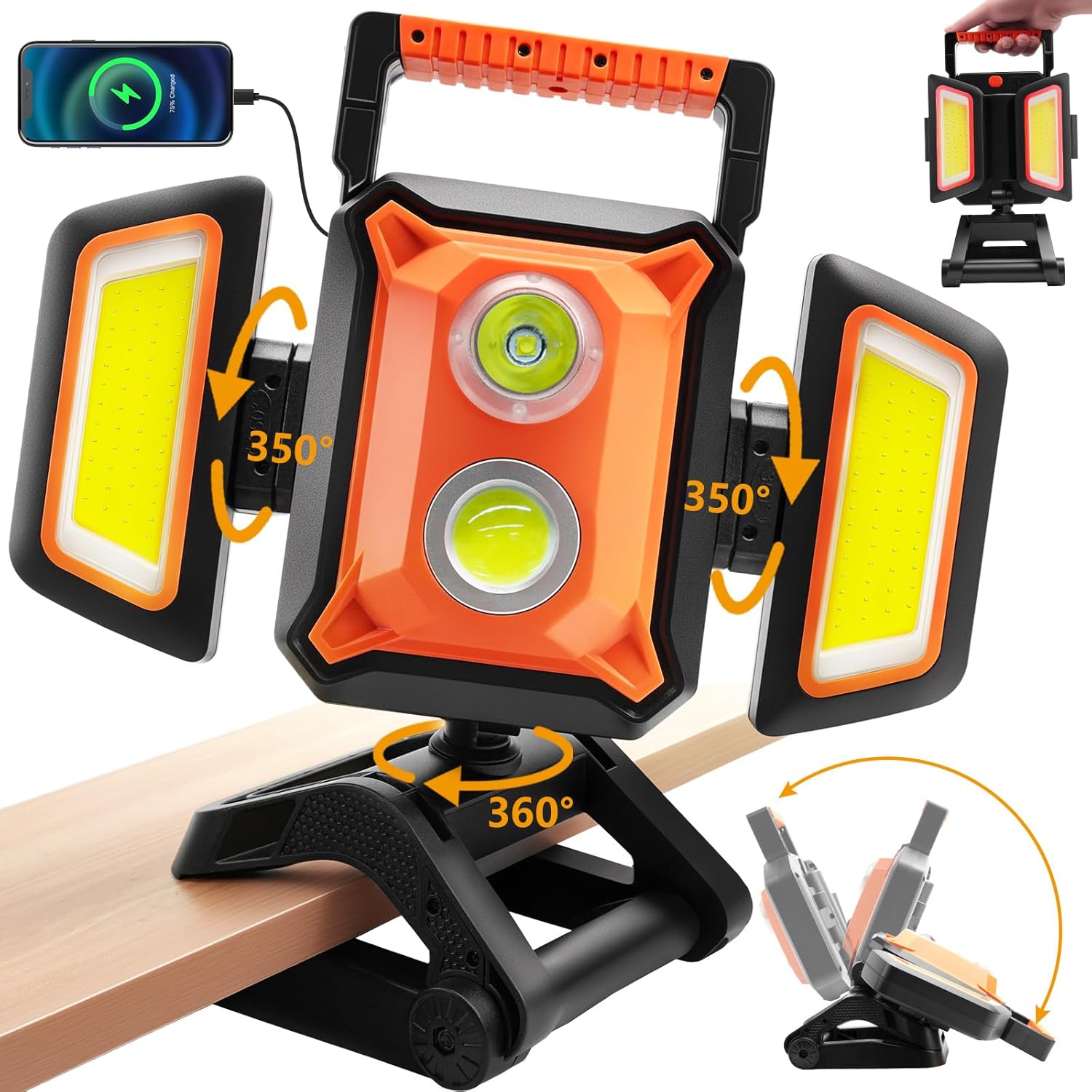 4000LM LED Work Light Rechargeable with Clamp for Versatile Use