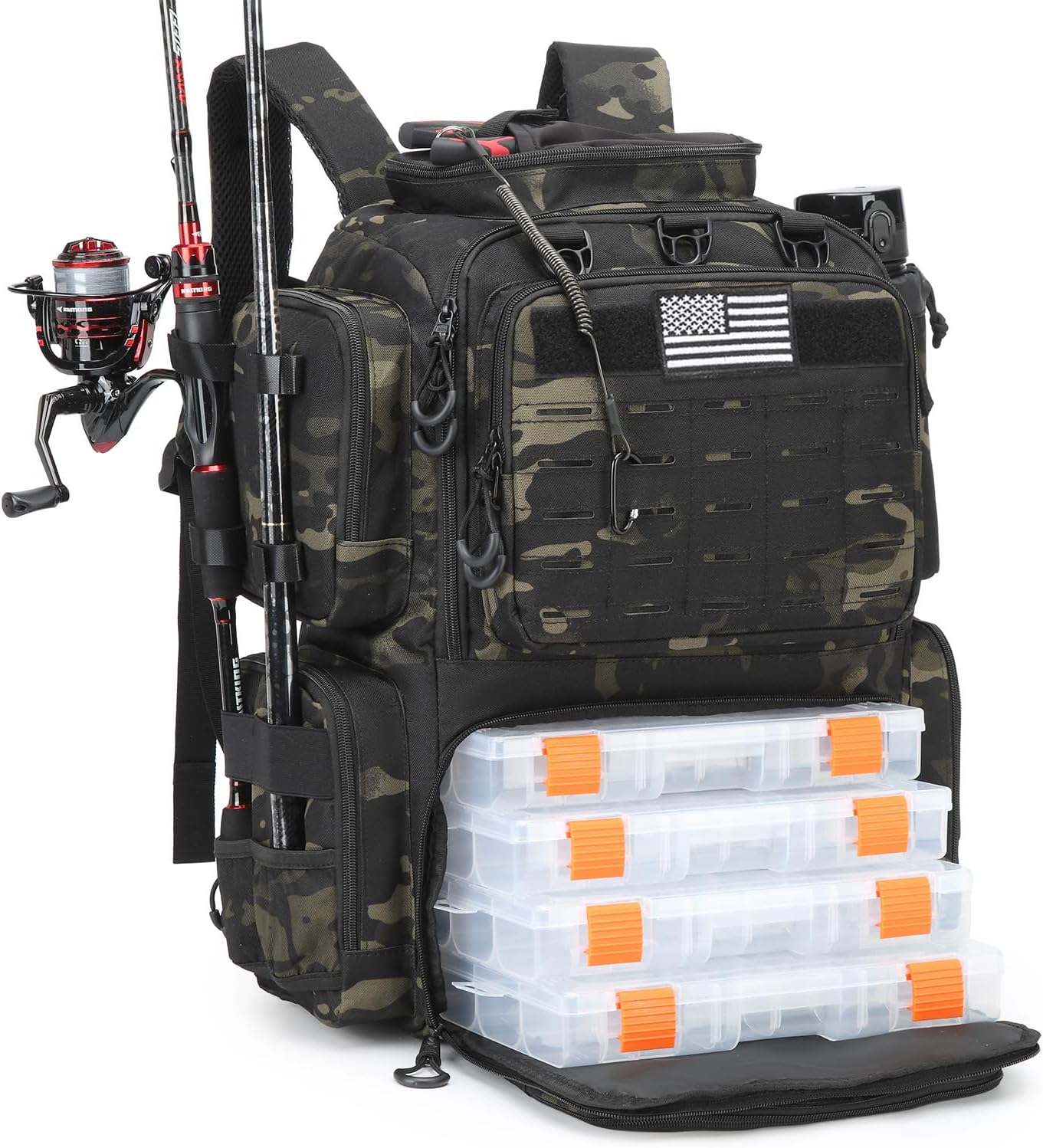 Tactical Fishing Tackle Backpack with 4 Tackle Boxes and More