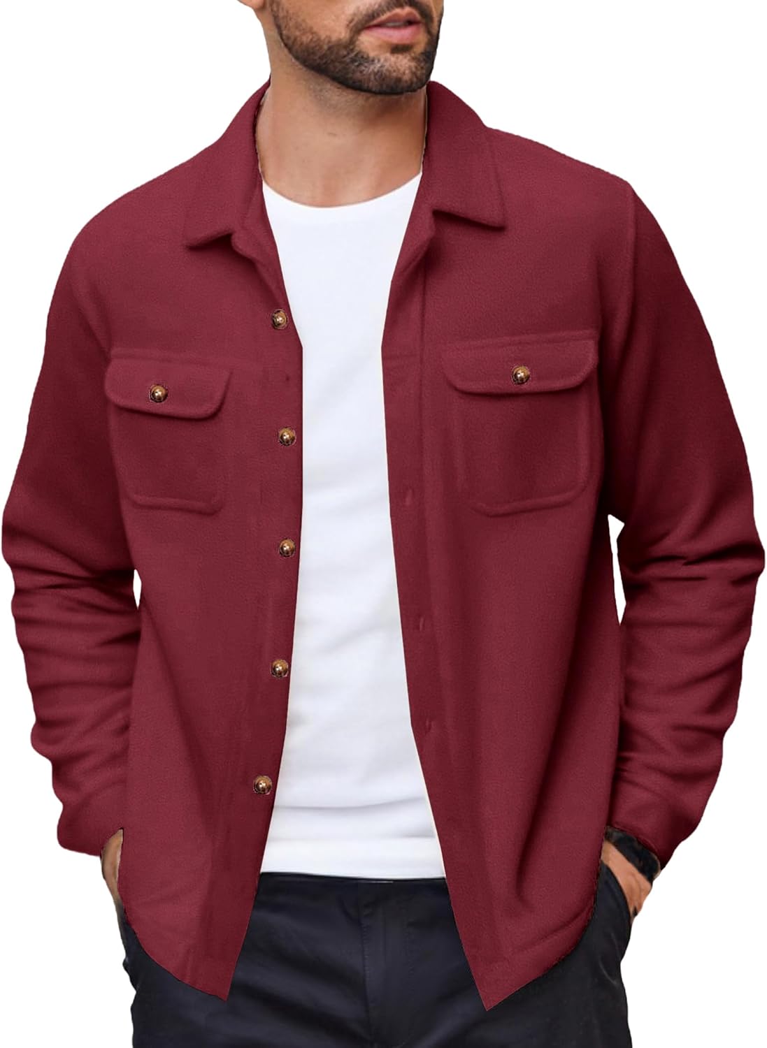 COOFANDY Men's Polar Fleece Shacket for Casual Style and Comfort