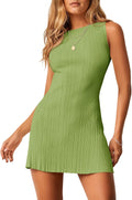 Wenrine Womens Backless Mini Dress Tie Back - Ribbed Knit Tank