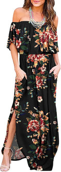LILBETTER Womens Off The Shoulder Ruffle Party Maxi Dress (Style SP3Z)