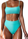MOSHENGQI Women High Waisted Bikini 2 Piece High Cut String Swimsuit