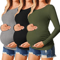 Womens Maternity Shirts Long Sleeve 3 Pack - Soft Stretch Pregnancy