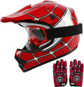 Youth Dirt Bike Full Face Helmet Red Spider - DOT Safe X-Large