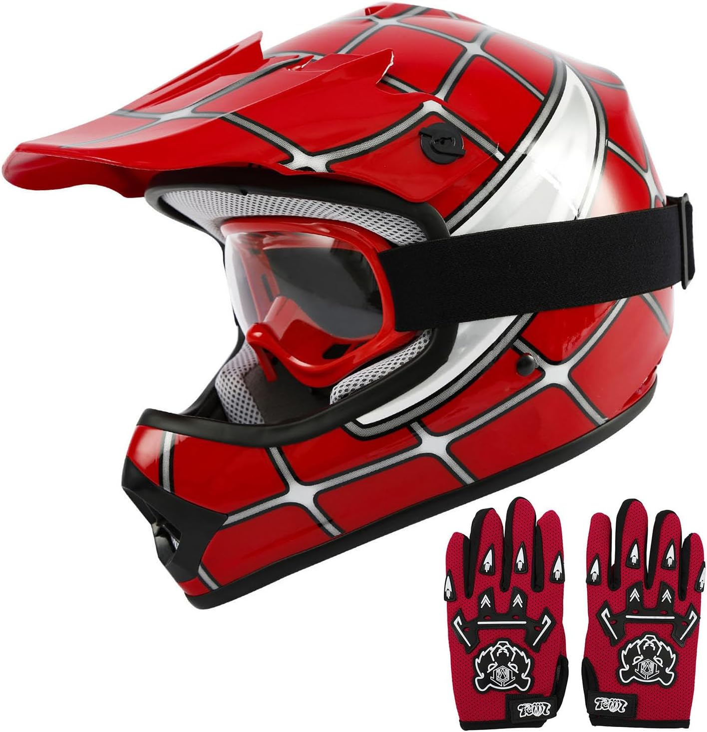 TCT-MOTORPARTS Youth Kids Dirt Bike Full Face Helmet Red Spider