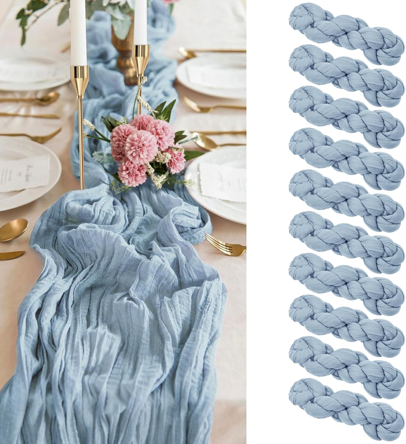 10 Pack Dusty Blue Cheesecloth Table Runner for Elegant Decor