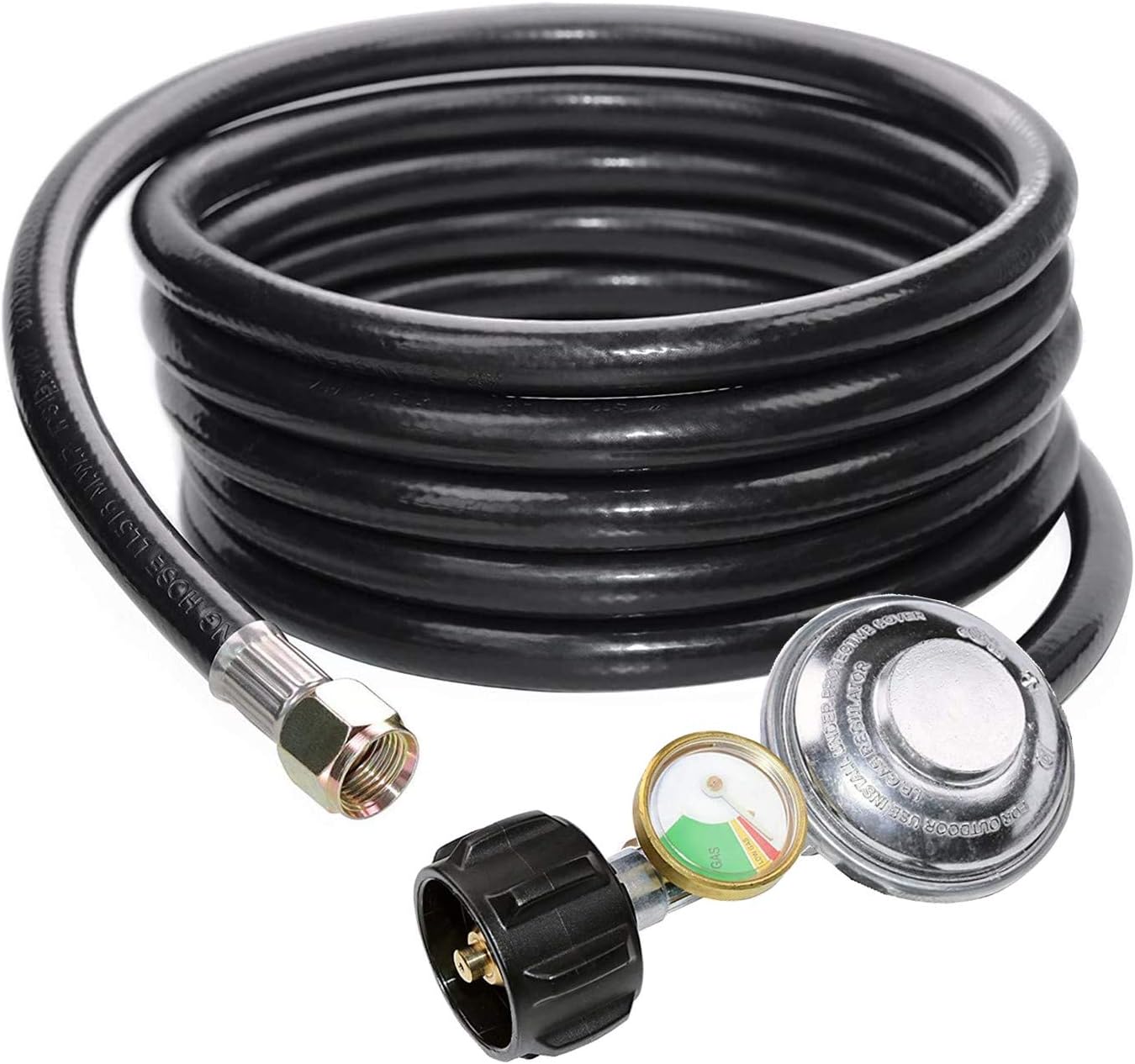 12 Feet Propane Regulator Hose with Gauge for Grills and Heaters
