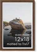 12x18 Picture Frame with Real Glass and Walnut Oak Matting - Stylish