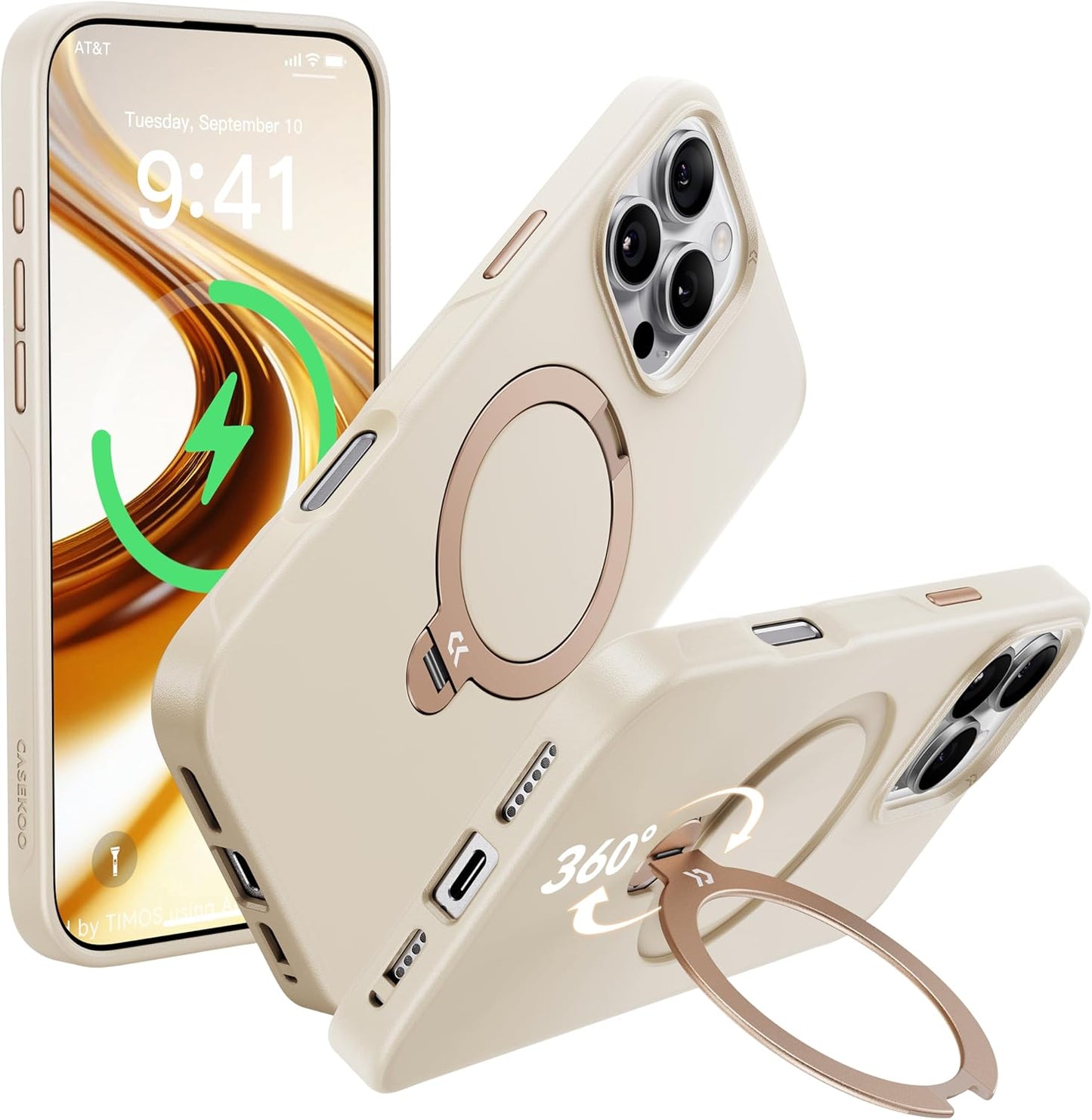 CASEKOO Ivory White iPhone 16 Pro Case with Magnetic Stand