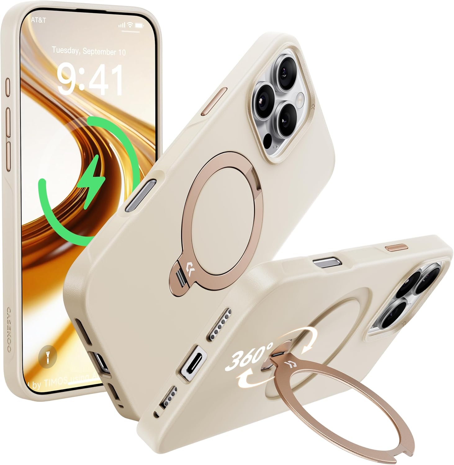 CASEKOO Ivory White iPhone 16 Pro Case with Magnetic Stand