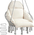 Hanging Chair Hammock Chair with Large Thick Cushion - Cozy Boho Swing