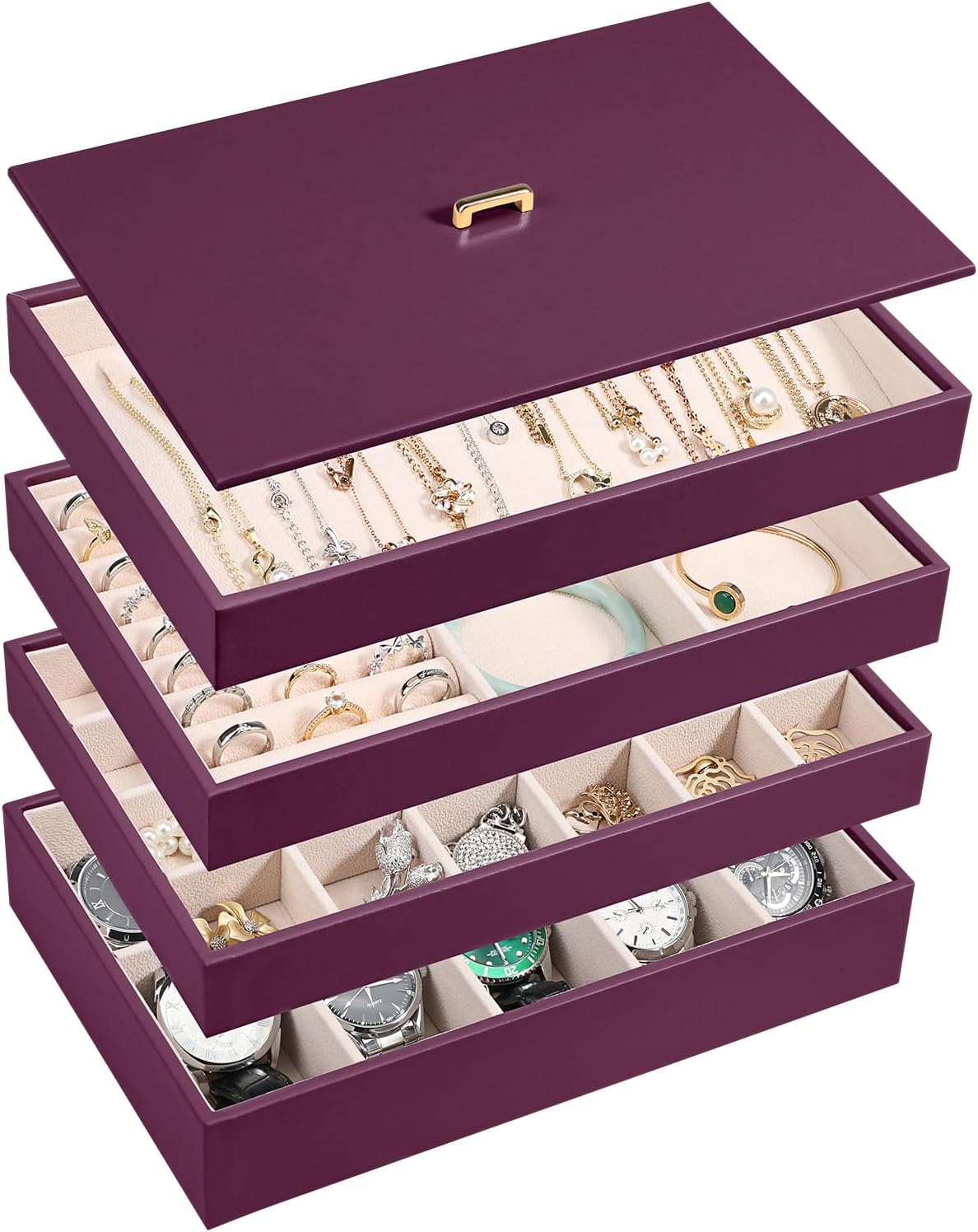 Voova Stackable Jewelry Organizer Tray with Lid for Storage