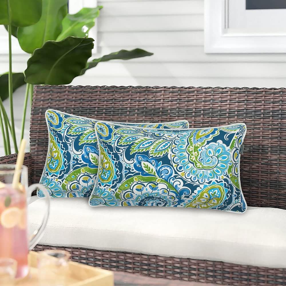 Outdoor Waterproof Lumbar Rectangular Throw Pillow Set for All Weather