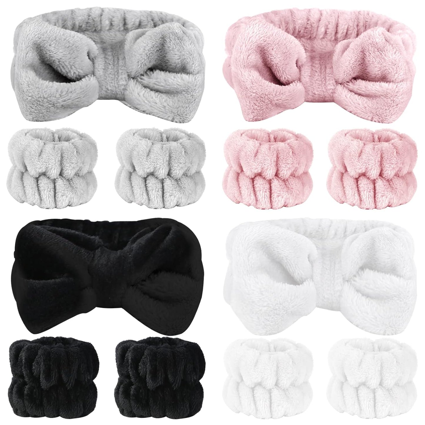 8-in-1 Microfiber Headband Set: Spa Hair Wraps, Makeup, Skincare - Women, Girls - White, Pink! 