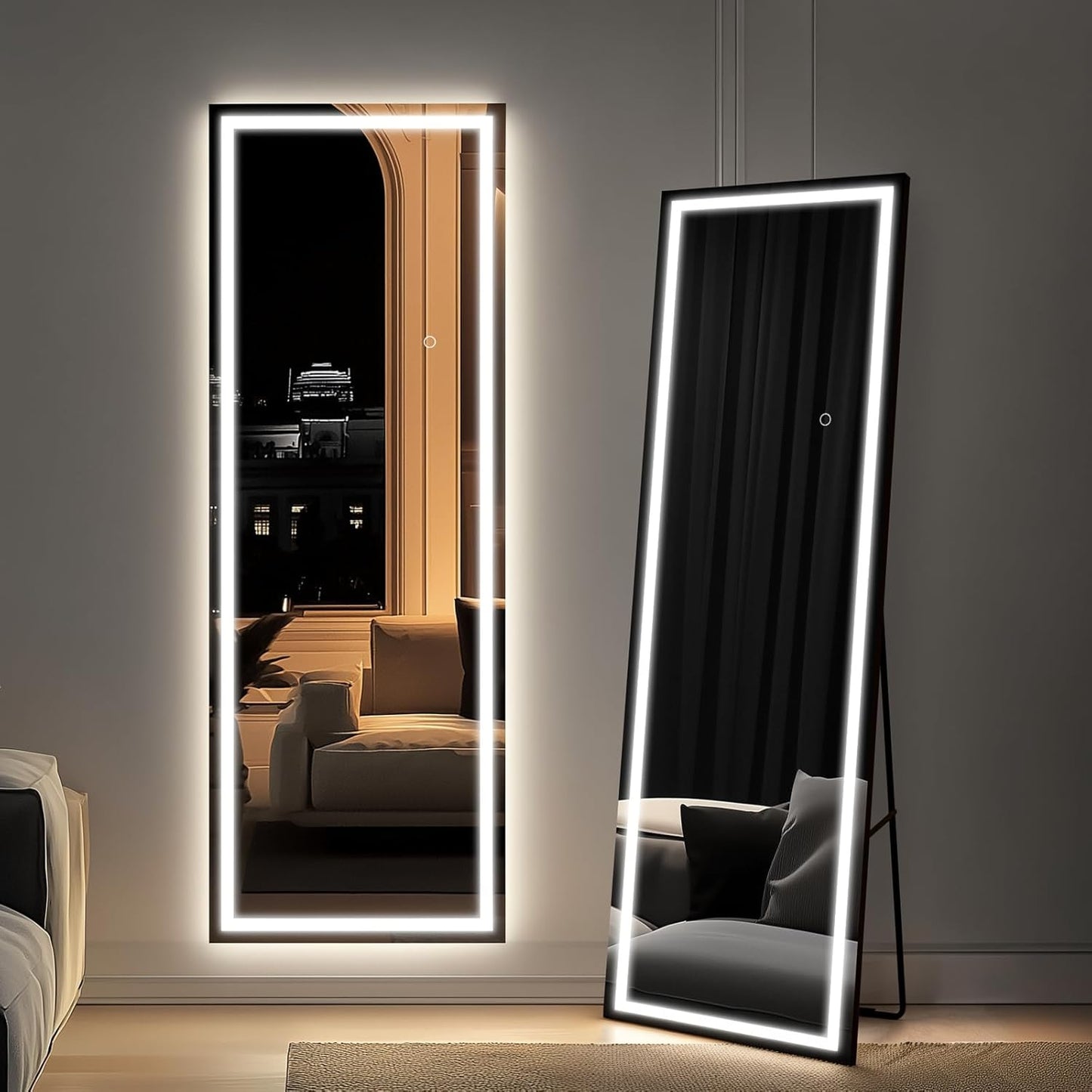 68x24 Frameless Full Length Mirror with Dimmable LED Light