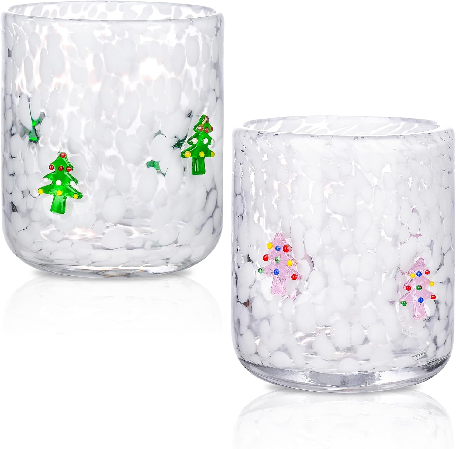 Christmas Tree Icon Glass Cups Set for Holiday Celebrations