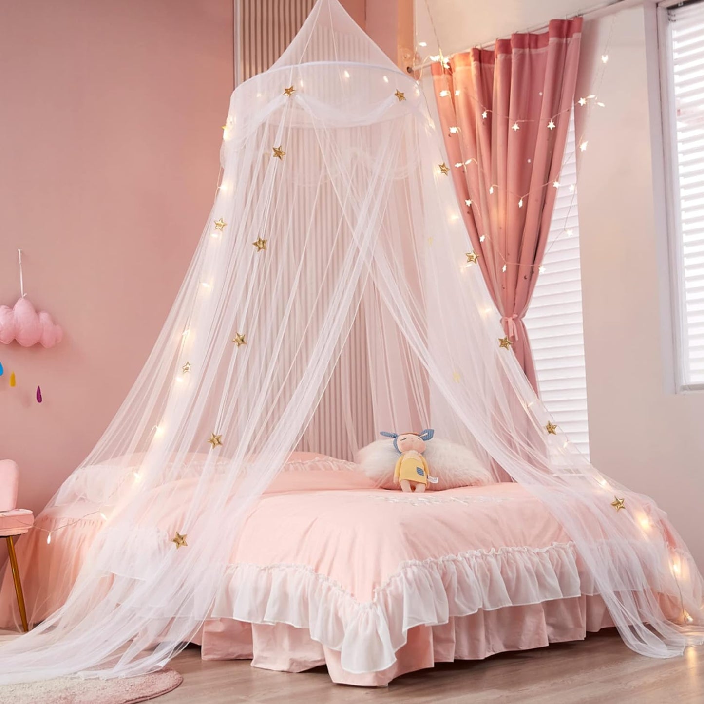 Gold Star Bed Canopy with Lights for Kids by Nattey