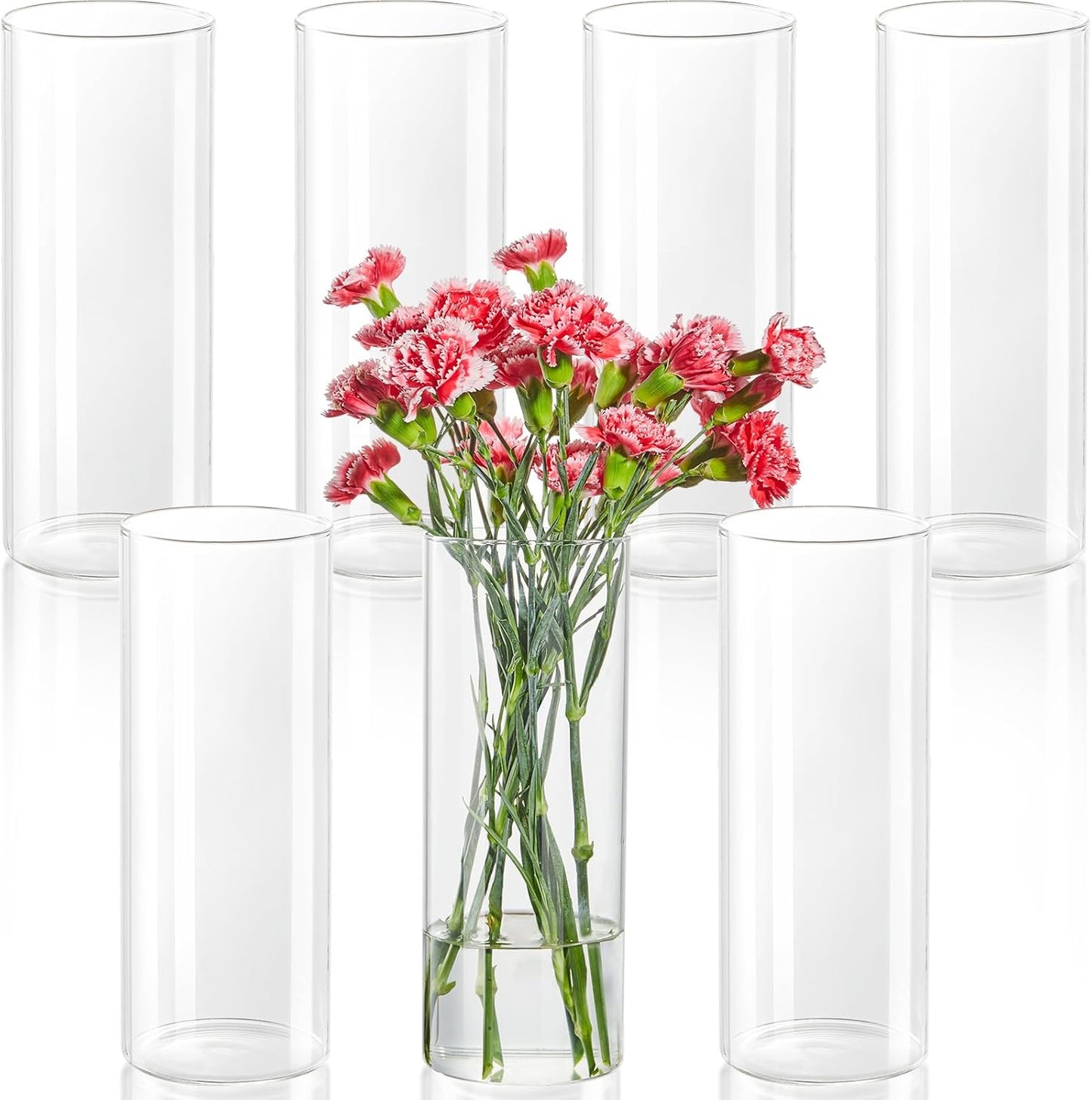 7pcs Glass Cylinder Vases for Centerpieces - 10 Inch Tall Vases