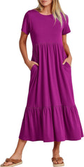 Womens 2025 Summer Casual Maxi Dress - Flowy Tiered Crewneck