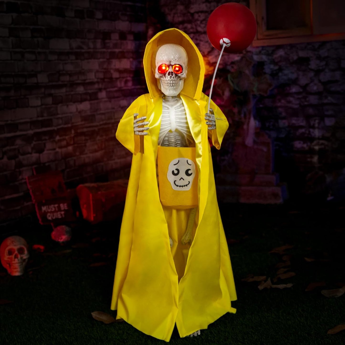 Halloween Animatronics Decorations 3ft Skeleton with Candy Bag