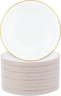 White with Gold Rim Plastic Plates 7.5in - Elegant Disposable Salad