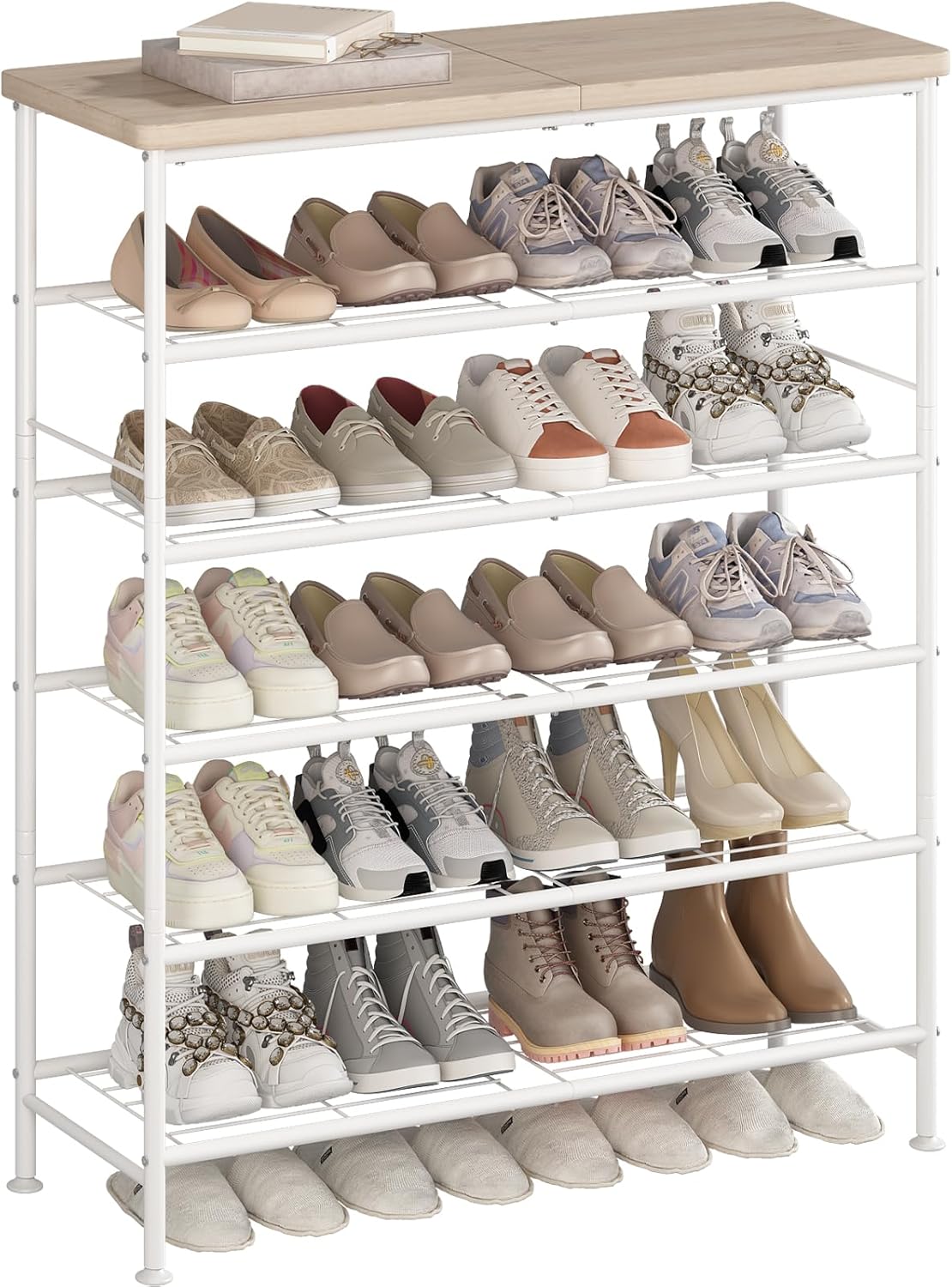 Shoe Rack Organizer 6 Tier for Closet Entryway with MDF Top
