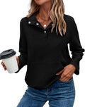 Womens Textured Henley Sweatshirt - Loose V Neck Pullover