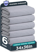 Washable Bed Pads 34ft x 36ft 6 Pack - Waterproof Reusable Underpads