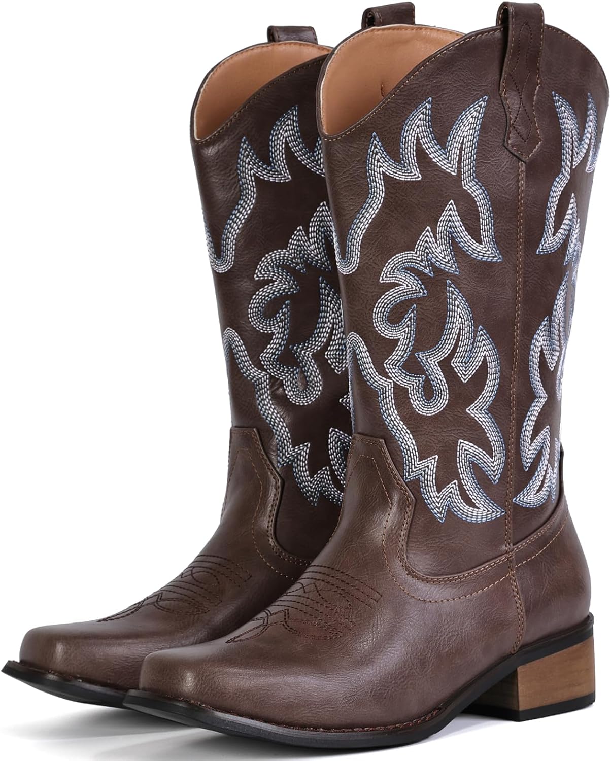 IUV Cowboy Boots for Women - Stylish Square Toe Mid Calf Boots