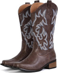 Square Toe Cowgirl Boots For Women Mid Calf - Embroidered Retro Style