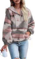 Womens Aztec Half Zip Up Hoodie Sweatshirt - Cozy Oversized Pullover