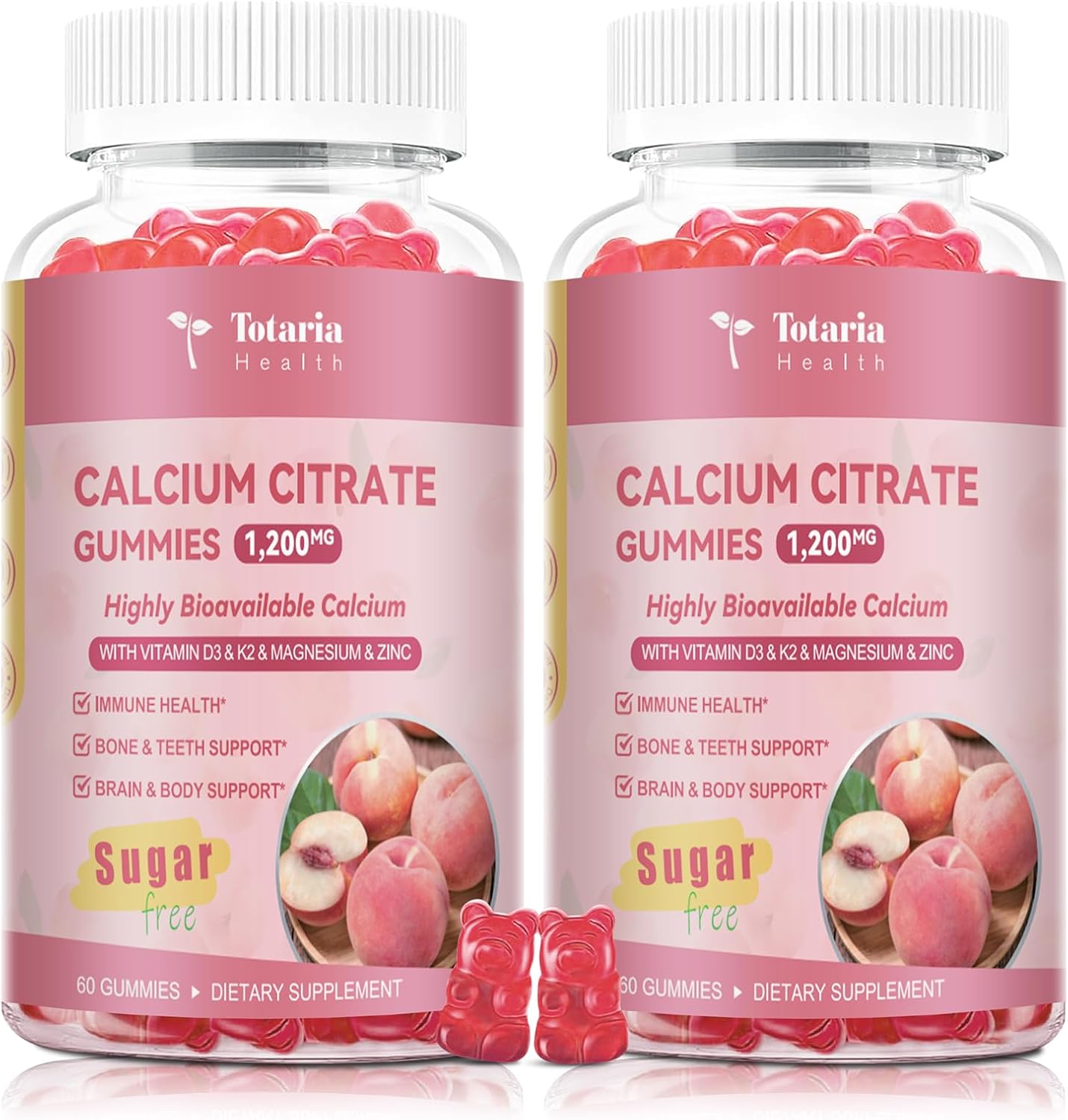 Calcium Citrate Gummies 1200 mg for Women - Sugar Free Peach Flavor