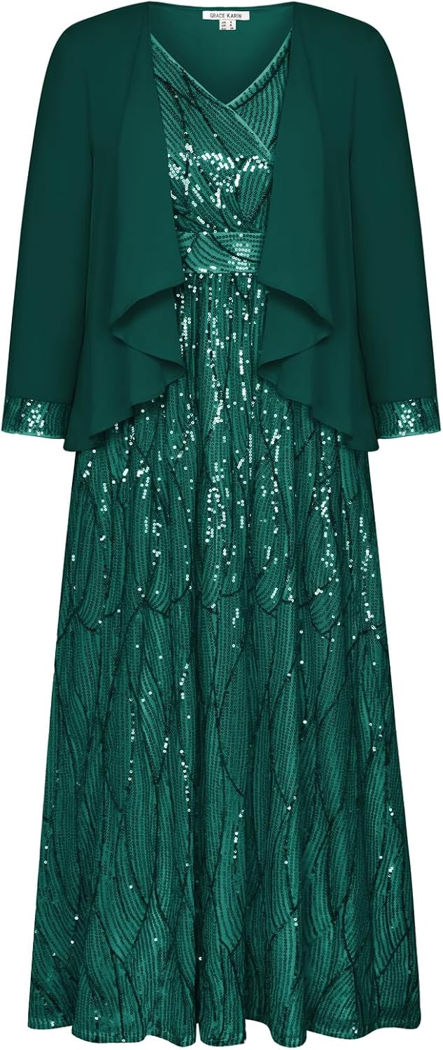 Stunning Two Piece Sequin Dress with Jacket for Special Events