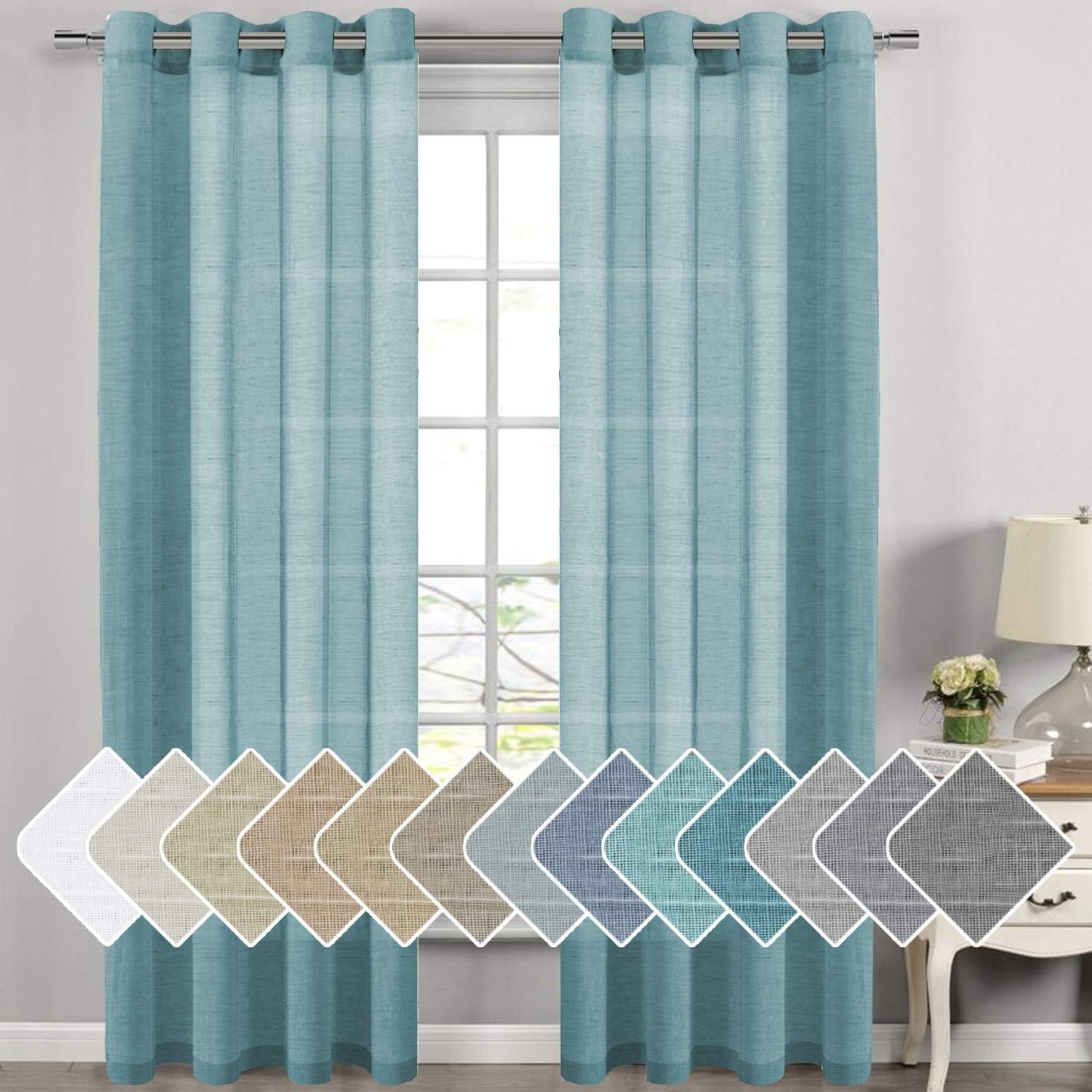Natural Linen Semi Sheer Curtains for Living Room Decor