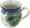 Blue Rose Polish Pottery Green Peacock Feather Bubble Mug - 16 oz