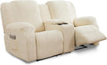 Recliner Loveseat Cover Beige with Center Console - Stretch Fleece Fit