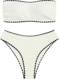 High Cut Bandeau Bikini Set Strapless Solid Color - Flattering Fit 85%