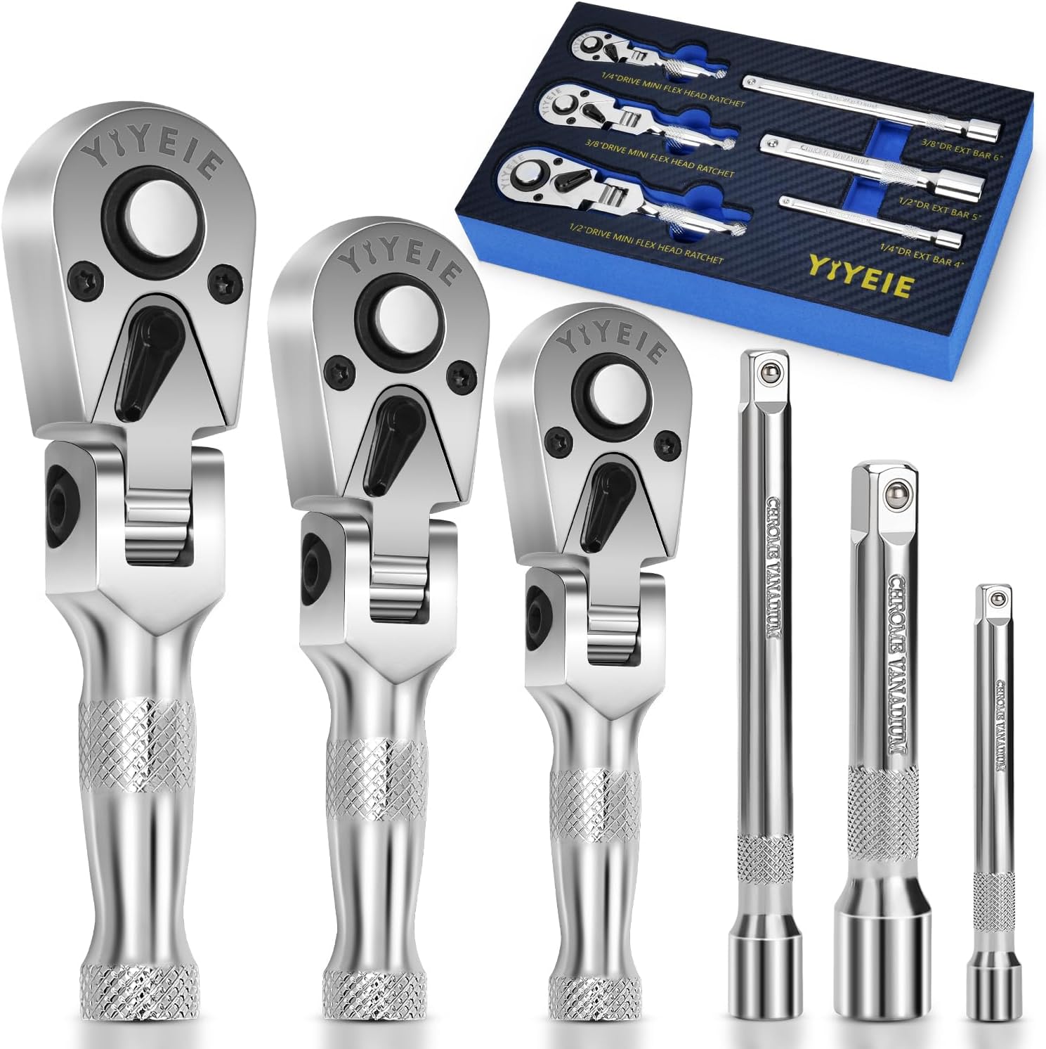 Stubby Flex Head Ratchet Set for Tight Spaces and Easy Use