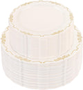 Ivory Plastic Plates with Gold Rim 100 PCS - Elegant Heavy Duty Party