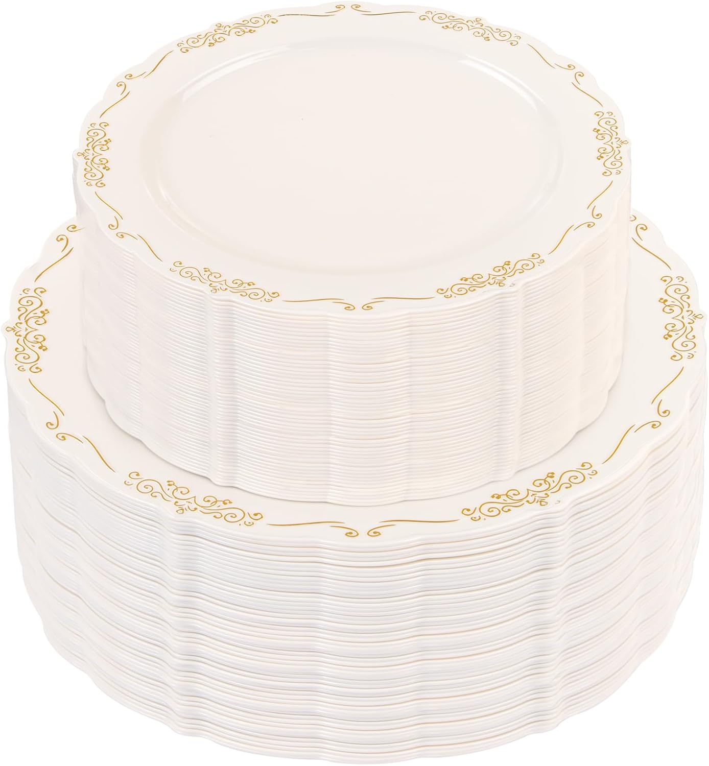 Elegant Ivory Plastic Plates with Gold Rim for Any Occasion