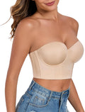 Lemorosy Longline Strapless Bra Full Coverage Bustier - Secure Fit