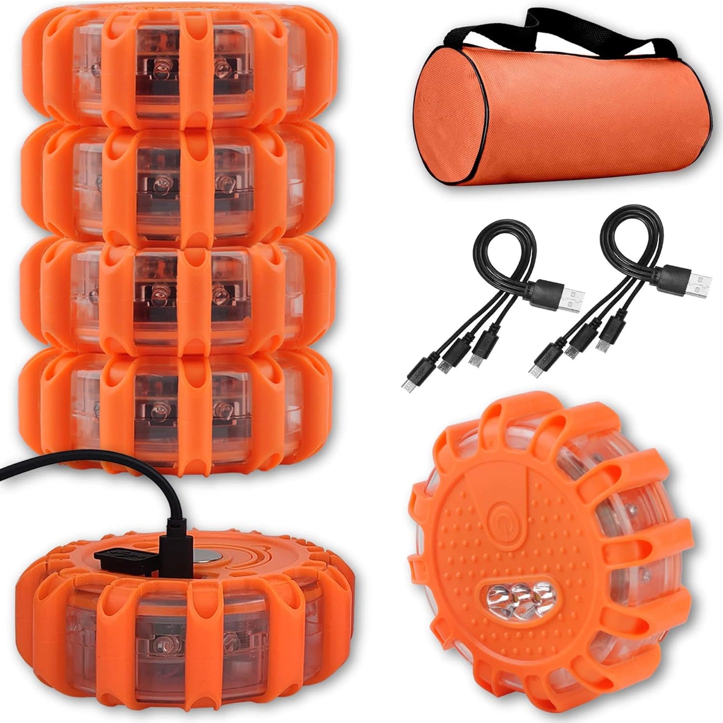USB Rechargeable LED Road Flares for Vehicle Safety and Emergencies