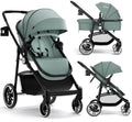 Green INFANS 2 in 1 Baby Stroller - High Landscape Bassinet, Foldable