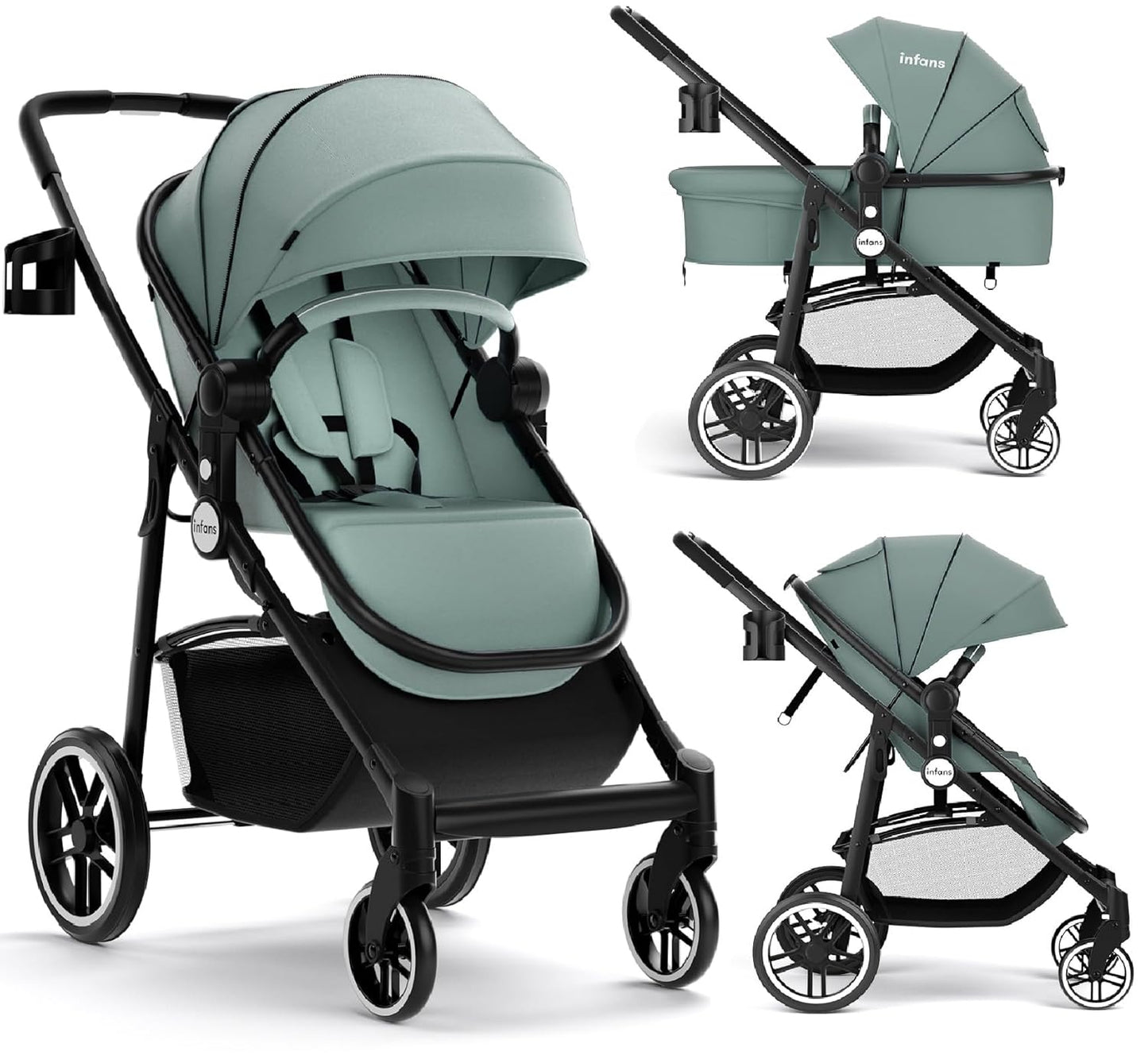 2 in 1 Baby Stroller with Reversible Bassinet for Comfort