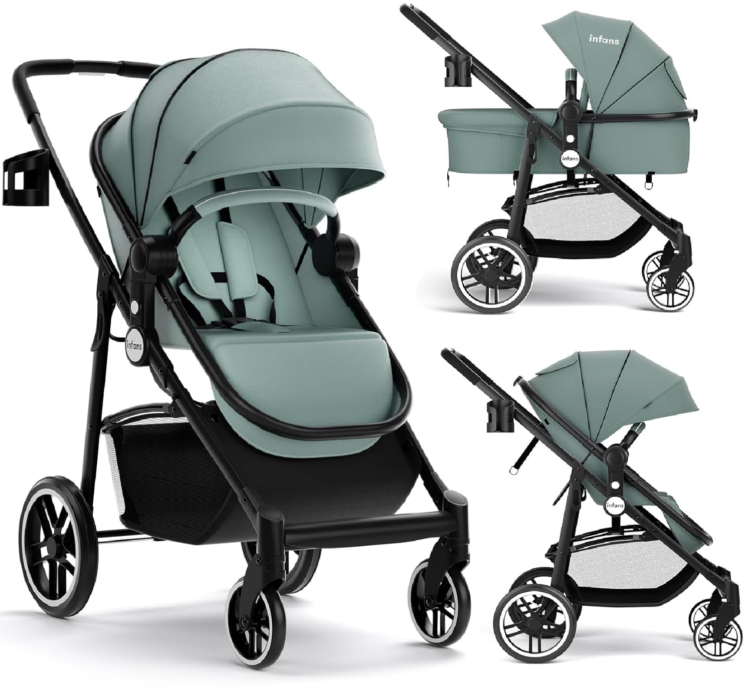 2 in 1 Baby Stroller with Reversible Bassinet for Comfort