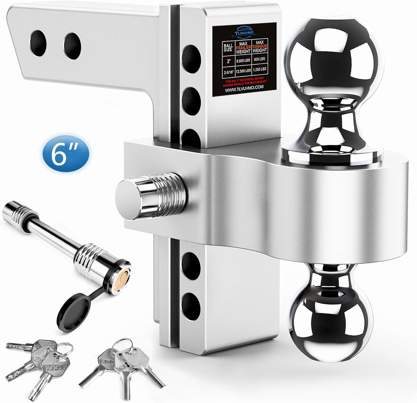 Adjustable Trailer Hitch with 6 Inch Drop for Heavy Towing