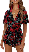 Floral Print Deep V-Neck Romper - Flattering Summer Jumpsuit