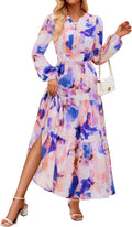 ZESICA Fall Dresses for Women 2025 Long Sleeve Boho Floral Maxi