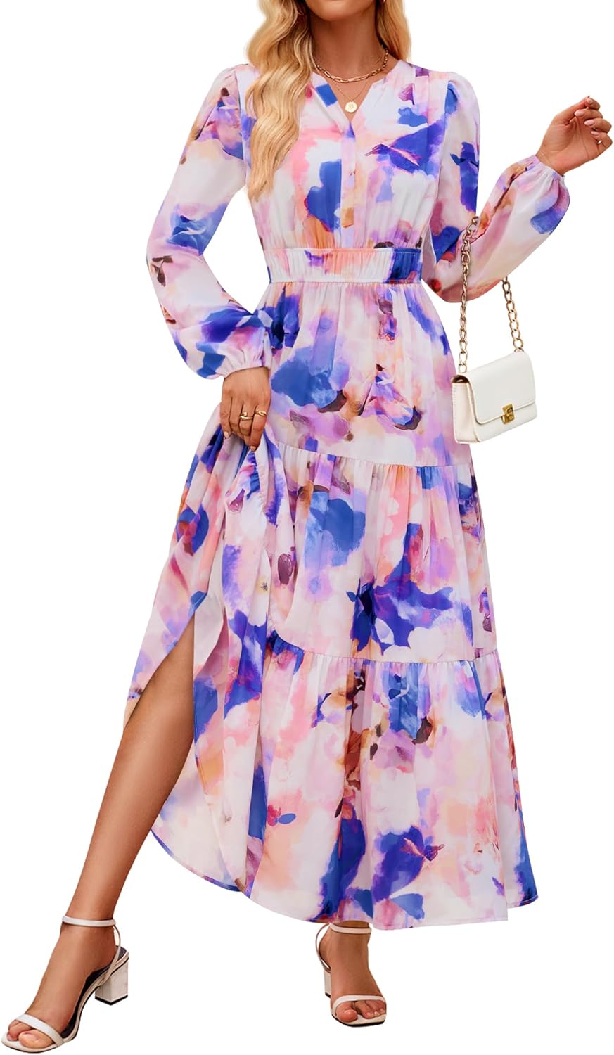 ZESICA Fall Dresses for Women 2025 Long Sleeve Boho Floral Maxi